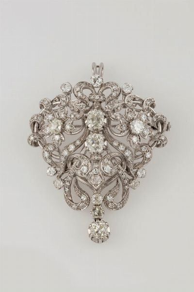 Spilla/pendente con diamanti di vecchio taglio  - Asta Fine Jewels - Associazione Nazionale - Case d'Asta italiane