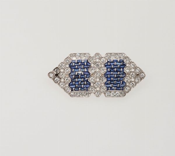 Spilla con zaffiri Sri Lanka e diamanti  - Asta Fine Jewels - Associazione Nazionale - Case d'Asta italiane