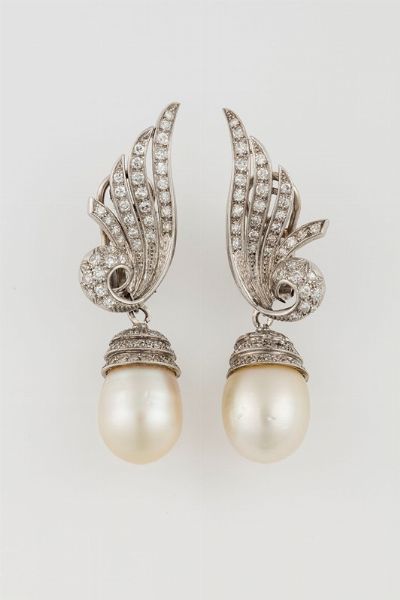 Orecchini pendenti con perle e diamanti  - Asta Fine Jewels - Associazione Nazionale - Case d'Asta italiane