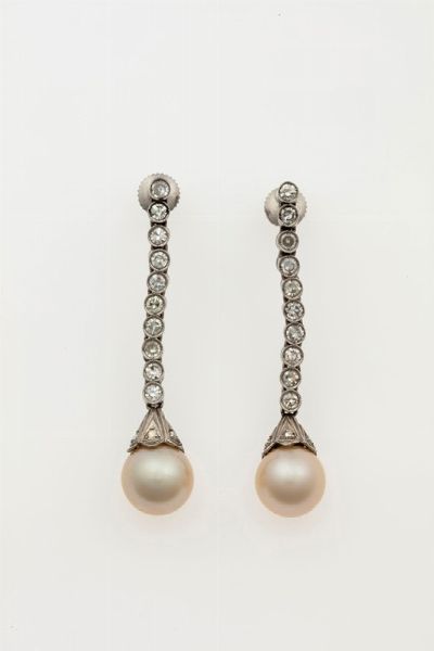 Orecchini pendenti con diamanti taglio huit-huit e perle  - Asta Fine Jewels - Associazione Nazionale - Case d'Asta italiane