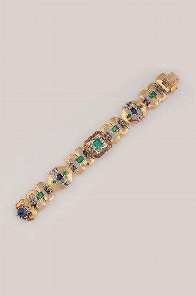 Bracciale con zaffiri, smeraldi e diamanti  - Asta Fine Jewels - Associazione Nazionale - Case d'Asta italiane