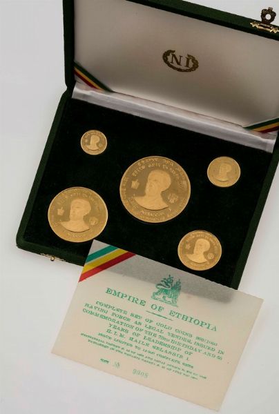 Set composto da cinque monete Empire of Ethiopia  - Asta Fine Jewels - Associazione Nazionale - Case d'Asta italiane