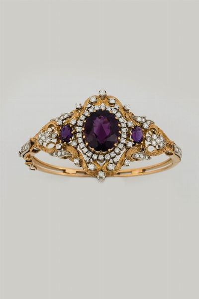 Bracciale rigido con ametista e diamanti taglio brillante  - Asta Fine Jewels - Associazione Nazionale - Case d'Asta italiane