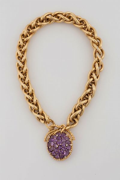 Catena con pendente con ametiste e diamanti taglio a brillante  - Asta Fine Jewels - Associazione Nazionale - Case d'Asta italiane