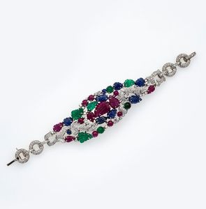 Bracciale con diamanti, zaffiri, smeraldi e rubini  - Asta Fine Jewels - Associazione Nazionale - Case d'Asta italiane