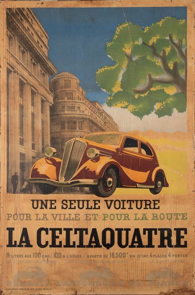Renault LA CELTAQUATRE manifesto  - Asta Memorabilia, Militaria, Ordini Cavallereschi - Associazione Nazionale - Case d'Asta italiane