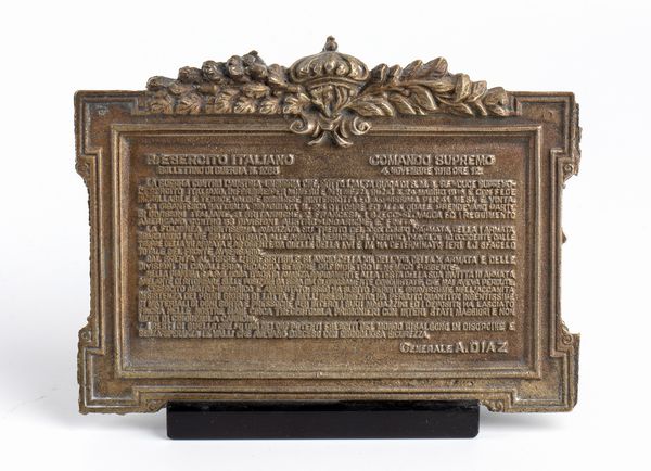 Targa in bronzo del Proclama di Vittoria firmato DIAZ  - Asta Memorabilia, Militaria, Ordini Cavallereschi - Associazione Nazionale - Case d'Asta italiane