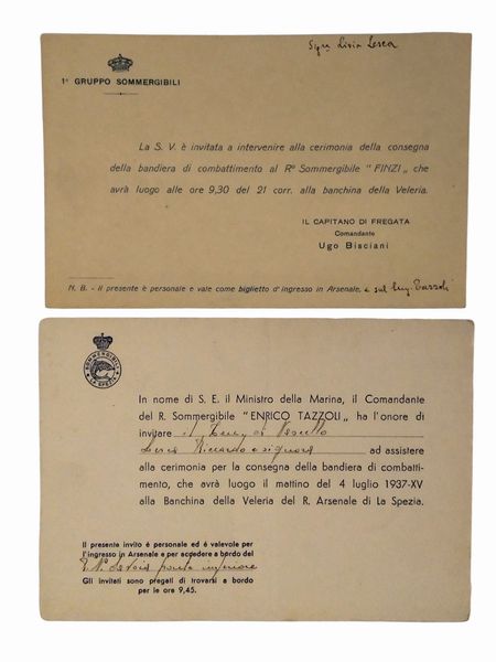 Invito I Gruppo Sommergibili  - Asta Memorabilia, Militaria, Ordini Cavallereschi - Associazione Nazionale - Case d'Asta italiane