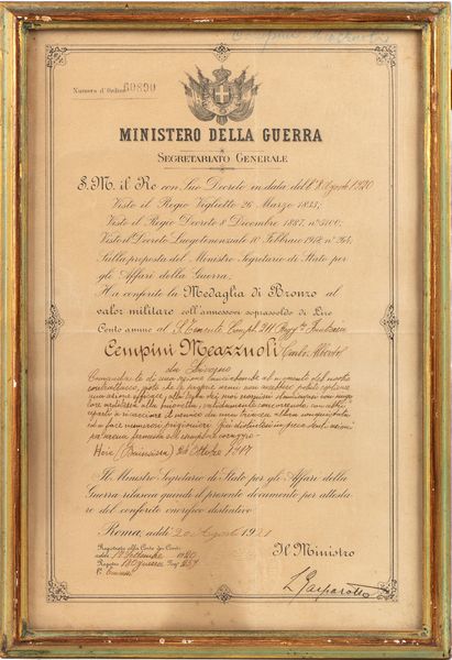 Diploma di medaglia di bronzo VM  - Asta Memorabilia, Militaria, Ordini Cavallereschi - Associazione Nazionale - Case d'Asta italiane