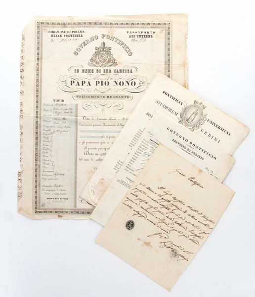 Documenti pontifici PIO IX periodo 1840-1860  - Asta Memorabilia, Militaria, Ordini Cavallereschi - Associazione Nazionale - Case d'Asta italiane