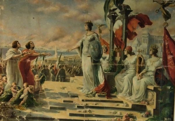 Italia, Regno, quadro patriottico con allegoria della vittoria e della liberazione delle terre irredente  - Asta Memorabilia, Militaria, Ordini Cavallereschi - Associazione Nazionale - Case d'Asta italiane