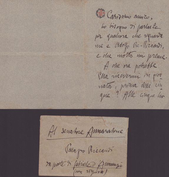 d'Annunzio, Gabriele (Pescara, 12 Marzo 1863 – Gardone Riviera, 1 Marzo 1938)  - Asta Memorabilia, Militaria, Ordini Cavallereschi - Associazione Nazionale - Case d'Asta italiane