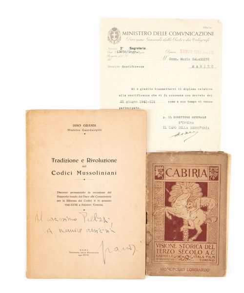Grandi, Dino - D'annunzio, Gabriele - Libretti con firma  - Asta Memorabilia, Militaria, Ordini Cavallereschi - Associazione Nazionale - Case d'Asta italiane