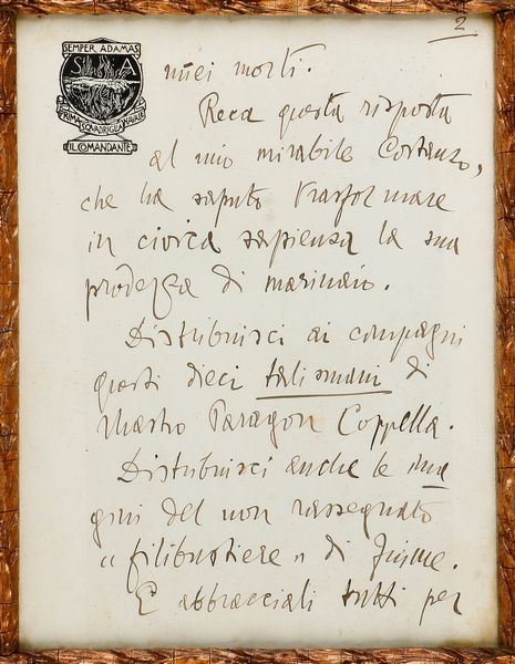 D'Annunzio Gabriele (1863-1938), lettera autografa  - Asta Memorabilia, Militaria, Ordini Cavallereschi - Associazione Nazionale - Case d'Asta italiane