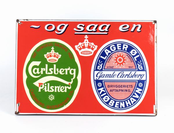 Tabella latta smaltata CARLSBERG Pilsner & Lager  - Asta Memorabilia, Militaria, Ordini Cavallereschi - Associazione Nazionale - Case d'Asta italiane