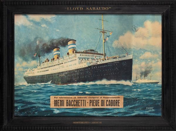 Manifesto CONTE GRANDE transatlantico LLOYD SABAUDO con CORNICE  - Asta Memorabilia, Militaria, Ordini Cavallereschi - Associazione Nazionale - Case d'Asta italiane