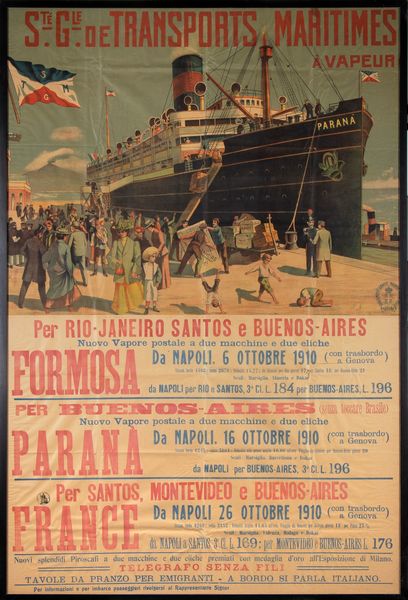 Manifesto Società Generale Trasporti Marittimi A Vapore transatlantico PARANA'  - Asta Memorabilia, Militaria, Ordini Cavallereschi - Associazione Nazionale - Case d'Asta italiane