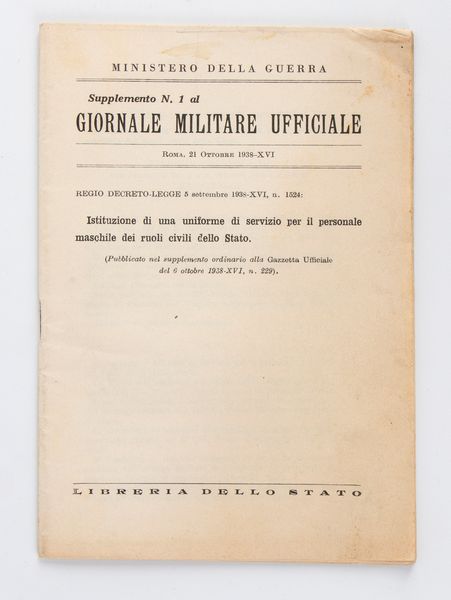 Giornale Militare 1938 con uniformi periodo Fascista  - Asta Memorabilia, Militaria, Ordini Cavallereschi - Associazione Nazionale - Case d'Asta italiane