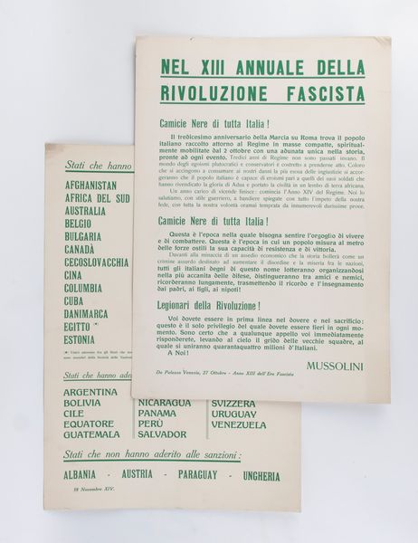 MANIFESTI Nel XIII ANNUALE della Rivoluzione Fascista  - Asta Memorabilia, Militaria, Ordini Cavallereschi - Associazione Nazionale - Case d'Asta italiane