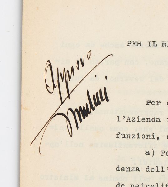 Documento AGIP a firma MUSSOLINI  - Asta Memorabilia, Militaria, Ordini Cavallereschi - Associazione Nazionale - Case d'Asta italiane