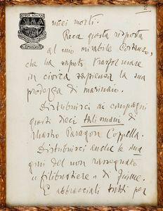 D'Annunzio Gabriele (1863-1938), lettera autografa  - Asta Memorabilia, Militaria, Ordini Cavallereschi - Associazione Nazionale - Case d'Asta italiane