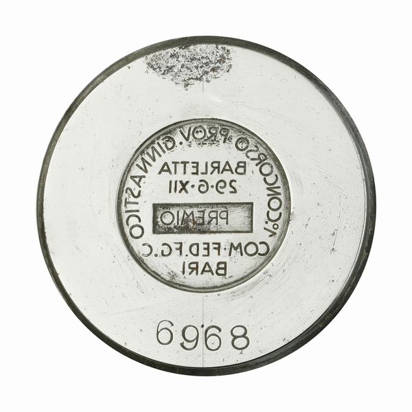 N 1 Concorso Prov.Ginnastico Barletta 29-6-XII Premio Com.Fed.Fc.C Bari mm  - Asta Conii e Punzoni della Storica Fabbrica di Medaglie Lorioli (1919-1950) - Associazione Nazionale - Case d'Asta italiane