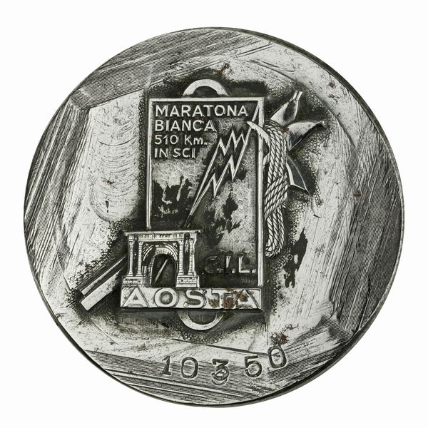 P Maratona Bianca 510 Km In Sci G.I.L. Aosta 61 x 51 mm  - Asta Conii e Punzoni della Storica Fabbrica di Medaglie Lorioli (1919-1950) - Associazione Nazionale - Case d'Asta italiane