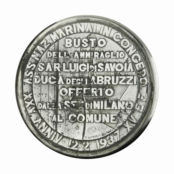 P Ass Naz Marinai In Congedo XXV Anniv 12-2-1937 Xv E F Busto Dell'Ammiraglio Sar Luigi Di Savoia Duca Degli Abruzzi Offerto Dalla Sez Di Milano Al Comune F.Lli Senesi Milano 68 x 39 mm  - Asta Conii e Punzoni della Storica Fabbrica di Medaglie Lorioli (1919-1950) - Associazione Nazionale - Case d'Asta italiane
