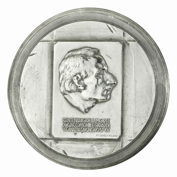 P I Centenario Della Morte Di Giacomo Leopardi Recanati 1937 XV F.Lli Senesi Milano 102 x 41 mm  - Asta Conii e Punzoni della Storica Fabbrica di Medaglie Lorioli (1919-1950) - Associazione Nazionale - Case d'Asta italiane