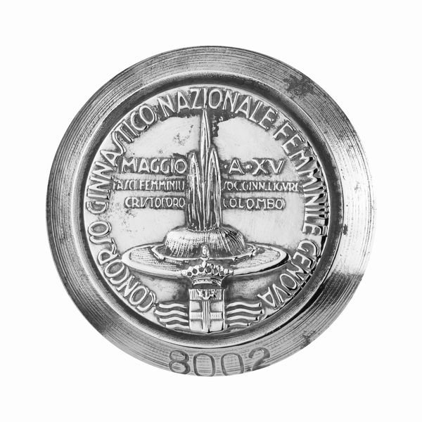 P Concorso Ginnastico Nazionale Femminile 52 x 41 mm Genova Maggio A XV- Fasci Femminili Soc. Ginn. Ligure Cristoforo Colombo 36 x 36 mm  - Asta Conii e Punzoni della Storica Fabbrica di Medaglie Lorioli (1919-1950) - Associazione Nazionale - Case d'Asta italiane