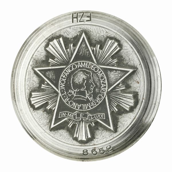 P Wolfango Amedeo Mozart Or.Di.Milano R.L. In Me E' La Luce 62 x 34 mm  - Asta Conii e Punzoni della Storica Fabbrica di Medaglie Lorioli (1919-1950) - Associazione Nazionale - Case d'Asta italiane