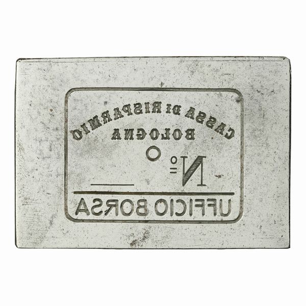 N Cassa Di Risparmio Bologna N° Ufficio Borsa 88-59 x 50 mm  - Asta Conii e Punzoni della Storica Fabbrica di Medaglie Lorioli (1919-1950) - Associazione Nazionale - Case d'Asta italiane