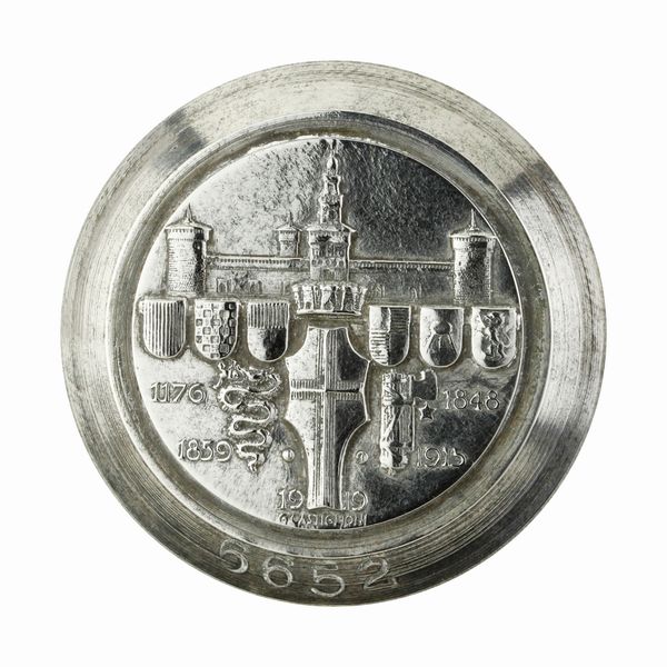 P Castello Sforzesco E Stemmi 1176-1848-1859-1915-1919 A. Castiglioni 41 x 41 mm  - Asta Conii e Punzoni della Storica Fabbrica di Medaglie Lorioli (1919-1950) - Associazione Nazionale - Case d'Asta italiane
