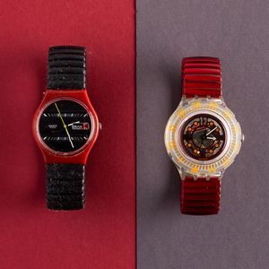 Swatch : Uno Swatch bracciale elastico e uno Swatch Scuba con bracciale elastico NOS  - Asta Swatch my Valentine - Associazione Nazionale - Case d'Asta italiane