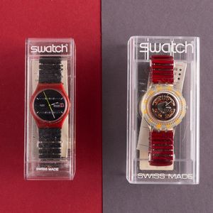 Swatch : Uno Swatch bracciale elastico e uno Swatch Scuba con bracciale elastico NOS  - Asta Swatch my Valentine - Associazione Nazionale - Case d'Asta italiane