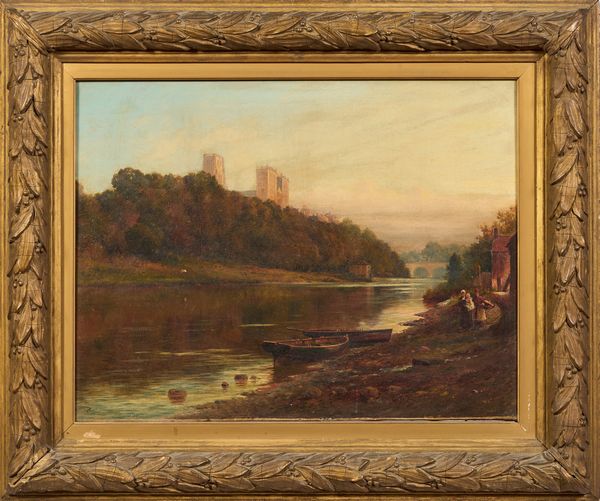 Scuola francese del XIX secolo : Veduta fluviale con cattedrale e lavandaie  - Asta PARADE I - Arredi, Maioliche e Dipinti Antichi - Associazione Nazionale - Case d'Asta italiane