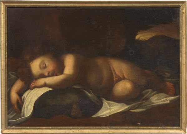Scuola emiliana del XVII secolo : Amorino dormiente  - Asta PARADE I - Arredi, Maioliche e Dipinti Antichi - Associazione Nazionale - Case d'Asta italiane