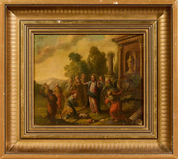 Scuola fiamminga del XVIII secolo : Cristo che narra una parabola  - Asta PARADE I - Arredi, Maioliche e Dipinti Antichi - Associazione Nazionale - Case d'Asta italiane