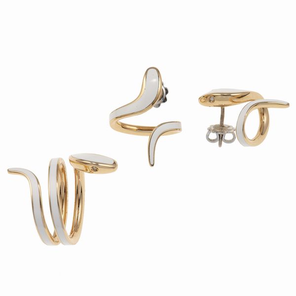 Damiani. Demi-parure Eden con inserti in ceramica e piccoli diamanti  - Asta Gioielli - Associazione Nazionale - Case d'Asta italiane