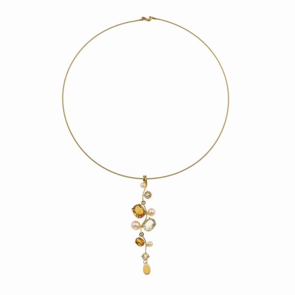 Pendente con quarzi e perle coltivate  - Asta Gioielli - Associazione Nazionale - Case d'Asta italiane