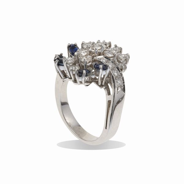 Anello con diamanti e zaffiri  - Asta Gioielli - Associazione Nazionale - Case d'Asta italiane