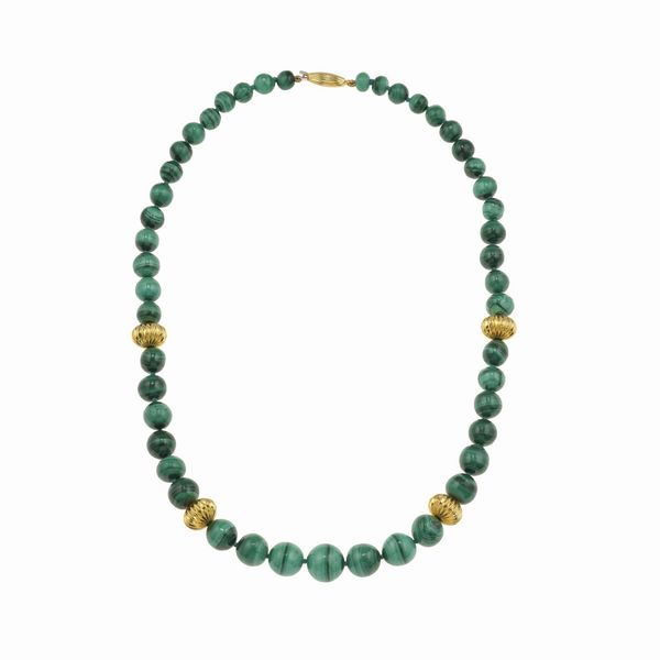 Collana con boules in malachite e inserti  - Asta Gioielli - Associazione Nazionale - Case d'Asta italiane