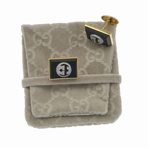 Paio di bottoni da polso con onice e piccoli diamanti  - Asta Gioielli - Associazione Nazionale - Case d'Asta italiane