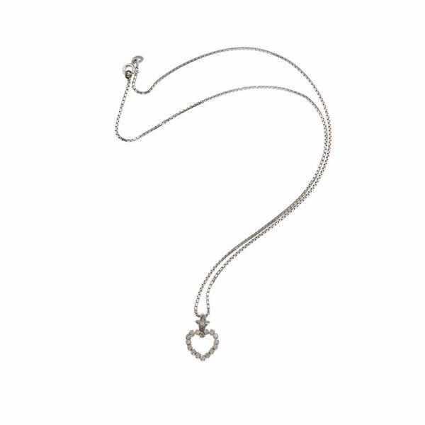 Catenina con pendente cuore con diamanti taglio huit-huit  - Asta Gioielli - Associazione Nazionale - Case d'Asta italiane