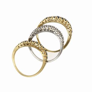 Tre fedine con diamanti e zaffiri  - Asta Gioielli - Associazione Nazionale - Case d'Asta italiane