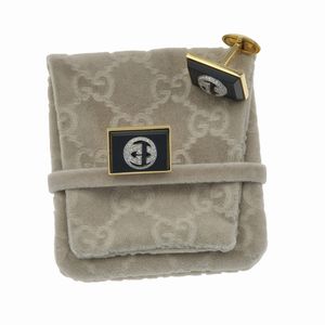 Paio di bottoni da polso con onice e piccoli diamanti  - Asta Gioielli - Associazione Nazionale - Case d'Asta italiane