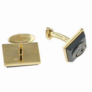 Paio di bottoni da polso con onice e piccoli diamanti  - Asta Gioielli - Associazione Nazionale - Case d'Asta italiane