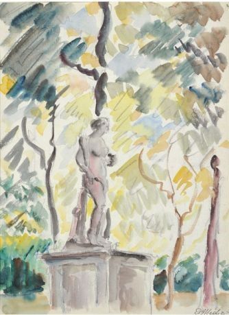 Osvaldo Medici Del Vascello : Statue alle Tuileries e Paesaggio  - Asta PARADE II - Dipinti e Disegni del XIX e XX secolo - Associazione Nazionale - Case d'Asta italiane