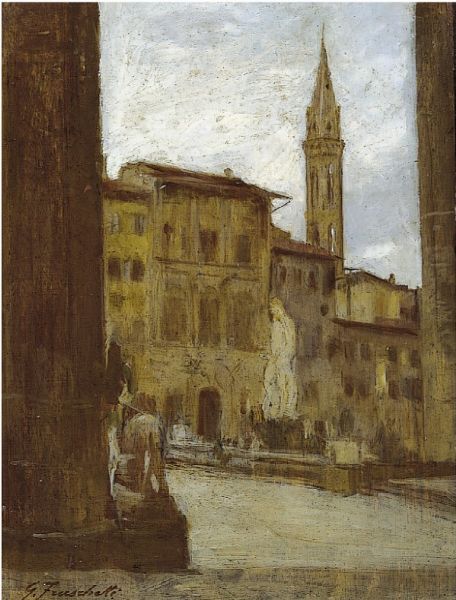Giuseppe Fraschetti : Piazza della Signoria  - Asta PARADE II - Dipinti e Disegni del XIX e XX secolo - Associazione Nazionale - Case d'Asta italiane