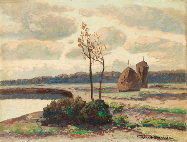 Gino Romiti : Campagna con laghetto e pagliai  - Asta PARADE II - Dipinti e Disegni del XIX e XX secolo - Associazione Nazionale - Case d'Asta italiane